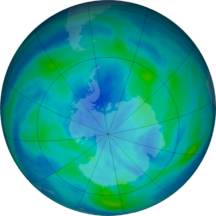 Antarctic ozone map for 22 March 2016